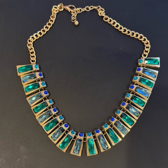 Gold and Blue Geometric Statement Necklace - Picture 2 of 6